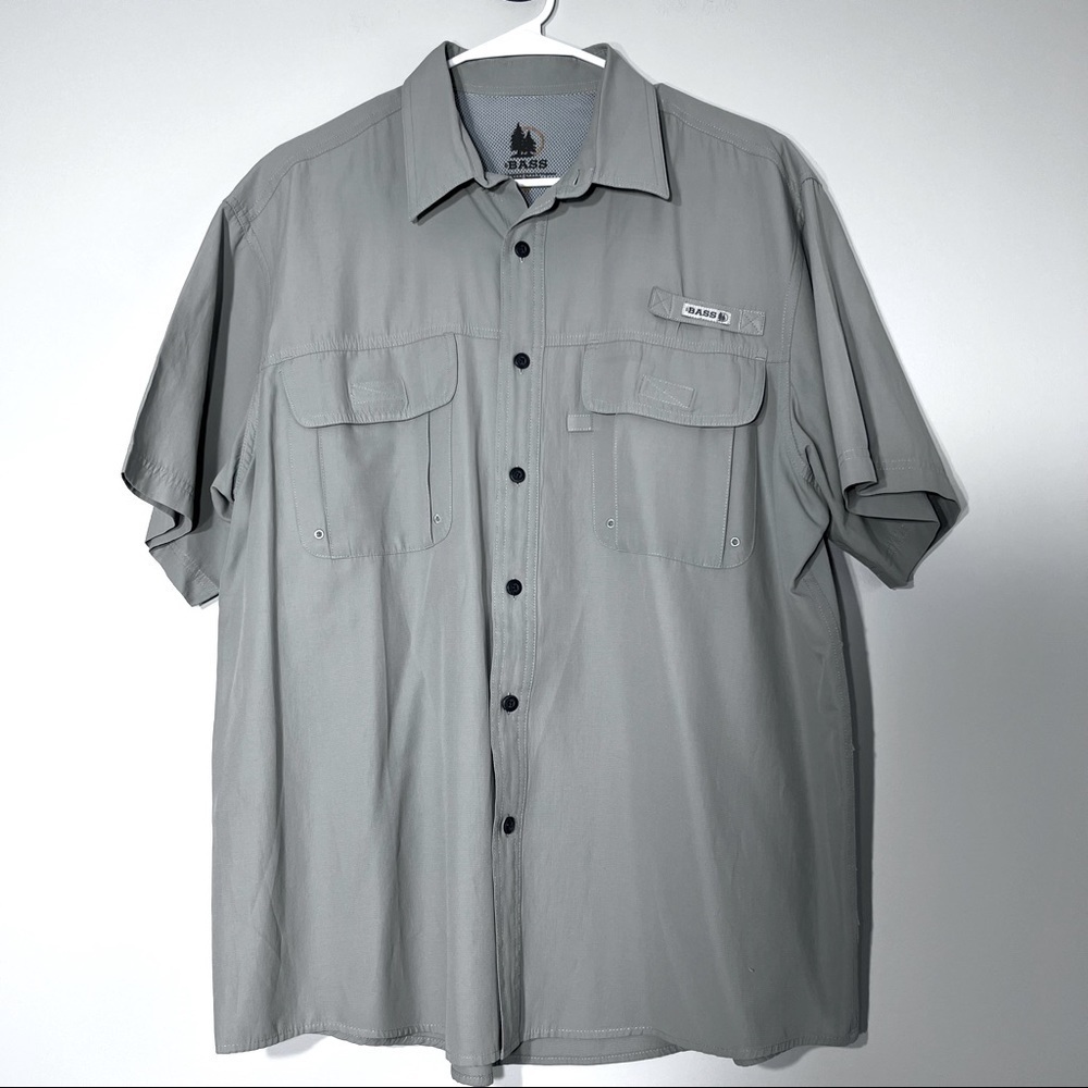 Bass Vented Short Sleeves Shirt Fishing Gray Large